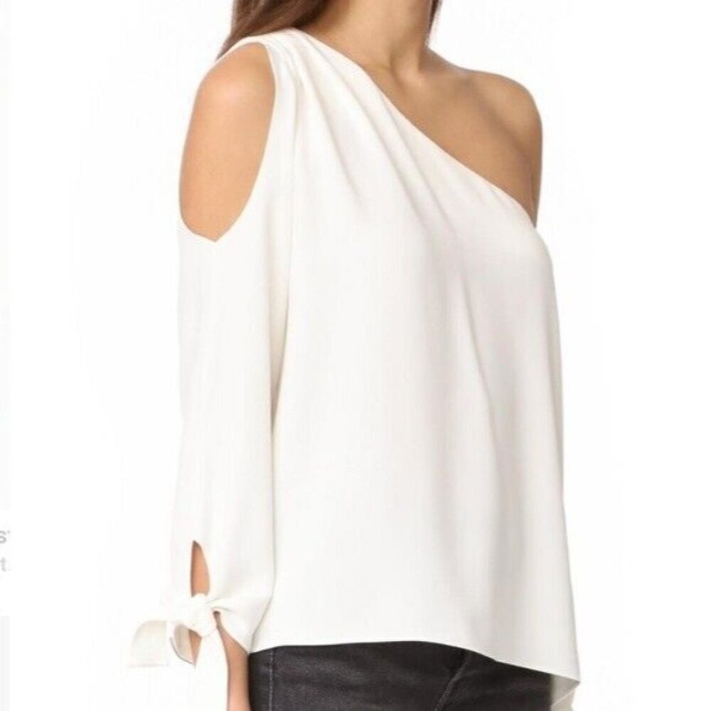 NWT Amanda Uprichard Crawford One Shoulder Long Sleeve Top Blouse Ivory Women XS